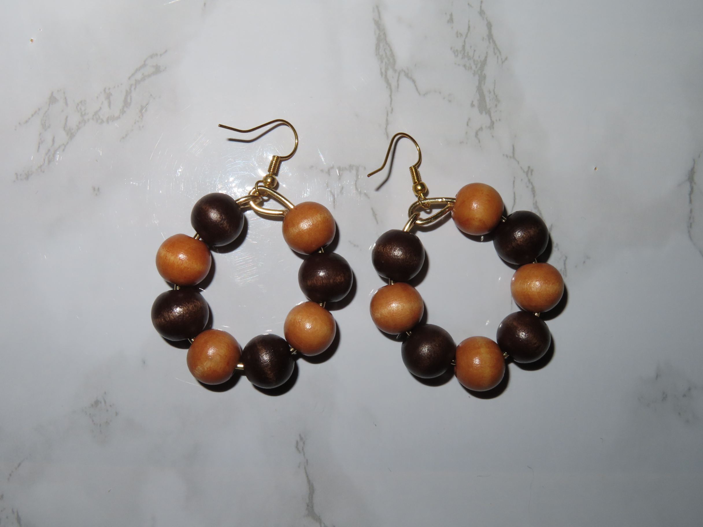 Wood Bead Hoop Earrings