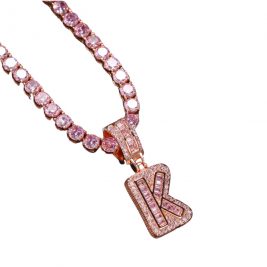 rose gold pink cz initial letter necklace tennis chain