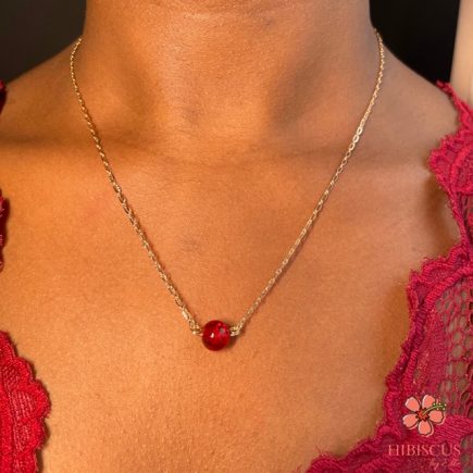 'Chéri' Necklace - Hibiscus by Elle Gold-filled necklace with beautiful , vibrant ruby red bead. Perfect Valentine's Day Gift. Valentine's day 2021. Valentines. Dainty chain necklace.