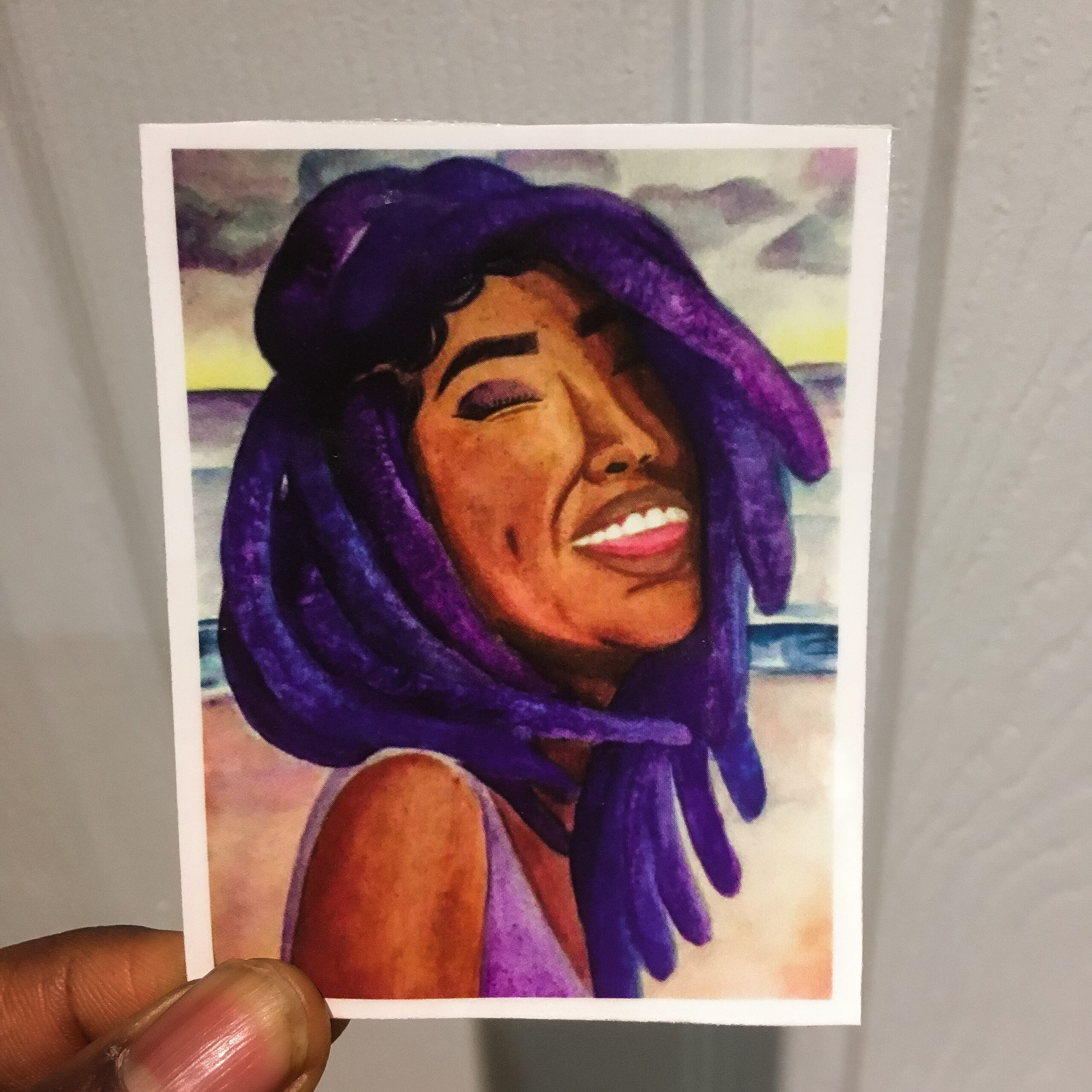 dreadlocks, smile, sticker, art, purple