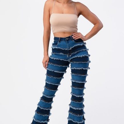 Two tone patch denim Jeans