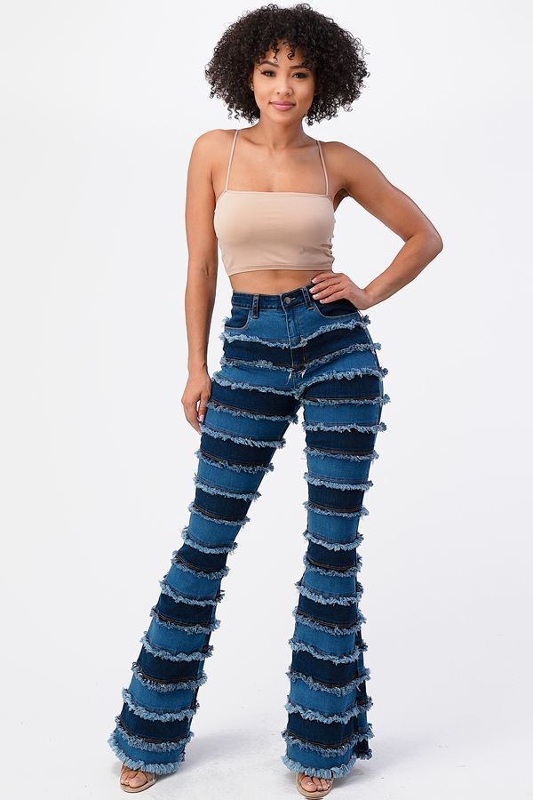 Two tone patch denim Jeans