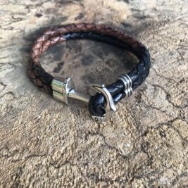 Braided leather bracelet with anchor clasp
