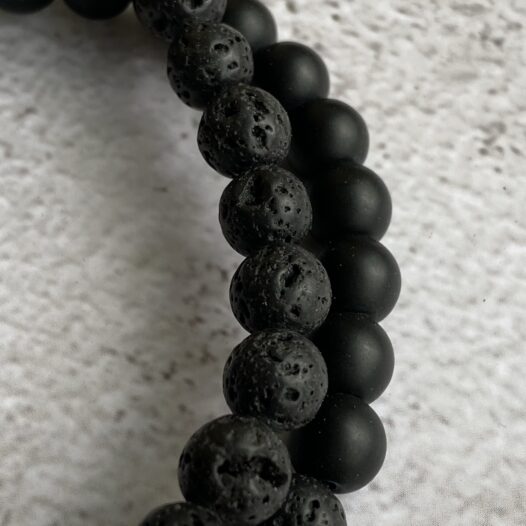 Close up of black stone beads