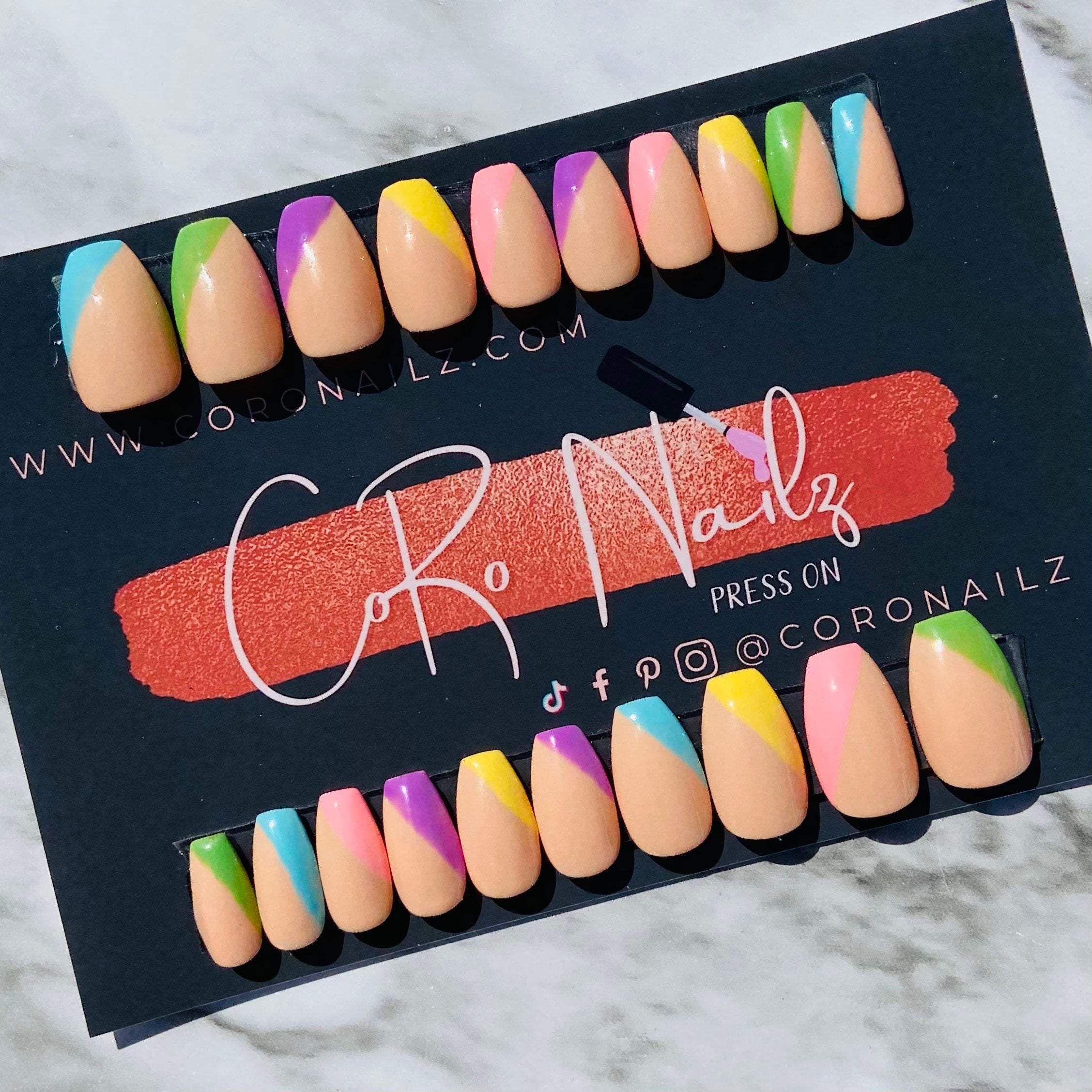 Colorful Abstract | Abstract Nails | Press on Nails | Short Coffin Nails | Fake Nails | READY TO SHIP
