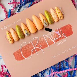 Peachy Glitz | Orange Nails | Gold Nails | Press on Nails | Long Stiletto Nails | Fake Nails | MADE TO ORDER