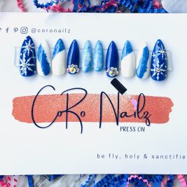 A Blu Marble Christmas | Blue Nails | White Nails | Press on Nails | Long Stiletto Nails | Fake Nails | MADE TO ORDER