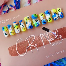 Bodacious Abstract | Abstract Nails | Blue | Neon Green | Press on Nails | Short Coffin Nails | Fake Nails | MADE TO ORDER