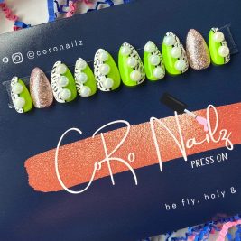 Leopard Lime | Black Nails | White Nails | Lime Nails | Press on Nails | Short Stiletto Nails | Fake Nails | MADE TO ORDER