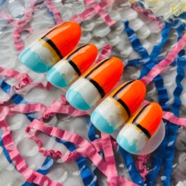 Orange Beach | Orange Nails | Blue Nails | Beach Nails | Press on Nails | Medium Oval Nails | False Nails | MADE TO ORDER