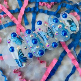 Blue Flyers | Press on Nails | Blue Nails | Butterflies | Medium Oval Nails | False Nails | MADE TO ORDER