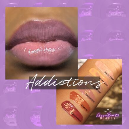 Lilac pink gloss shade Addictions depicted on music artist Charisse Sky
