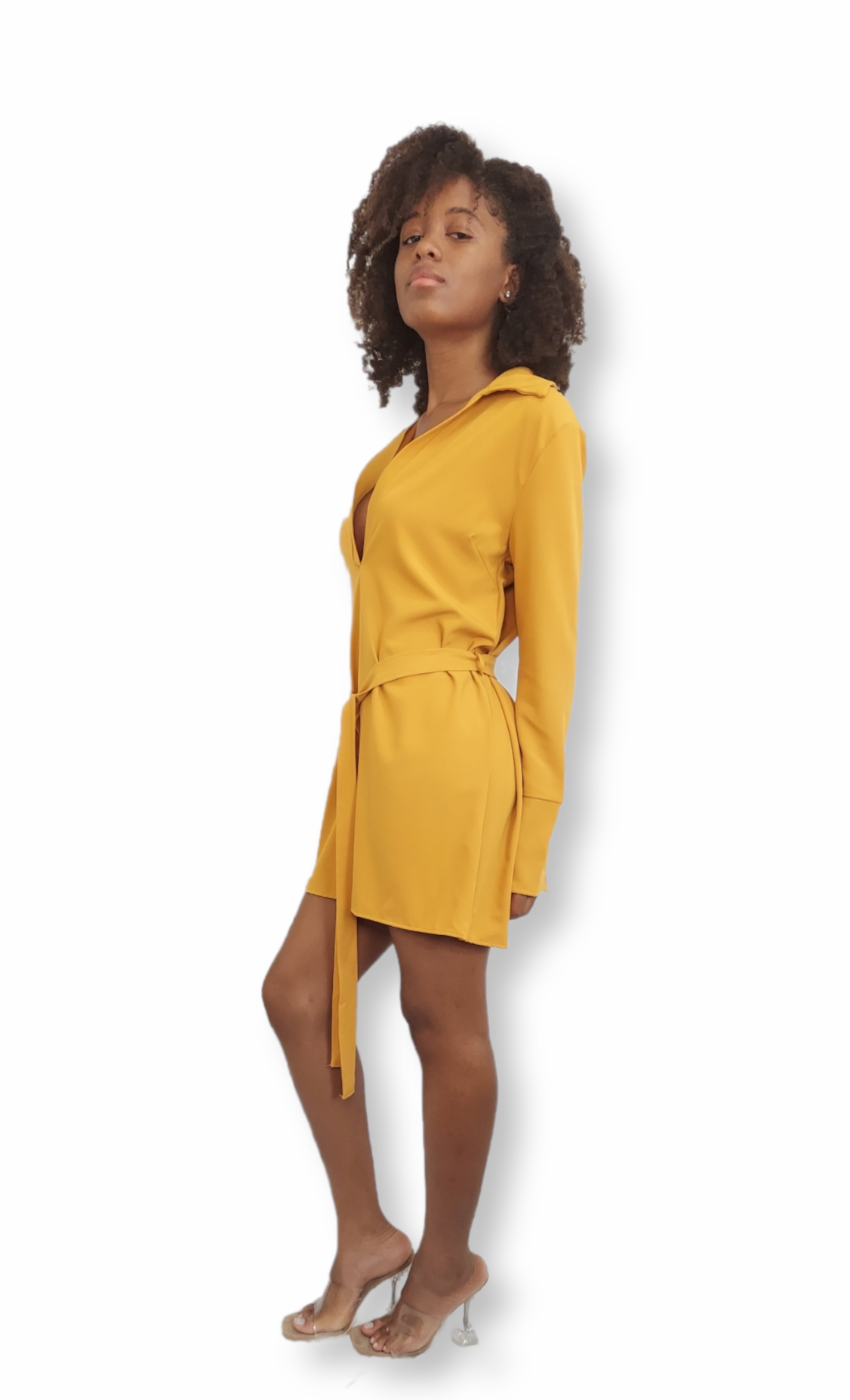 A beautiful yellow shirt dress