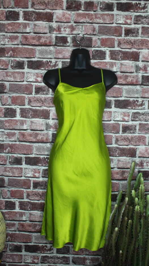 chartreuse silk mini dress