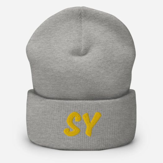 ‘SY’ Cuffed Beanie – Gold Embroidery