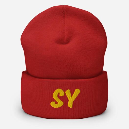 ‘SY’ Cuffed Beanie – Gold Embroidery