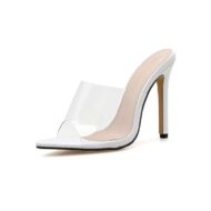 Pointed High Heel PVC White Sandals And Alippers - Image #1