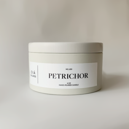Petrichor Candle white metal tin