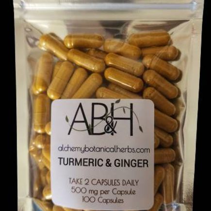 Turmeric & Ginger Root Powder Capsule Blend 500mg 100 Capsules Size 0 Capsule