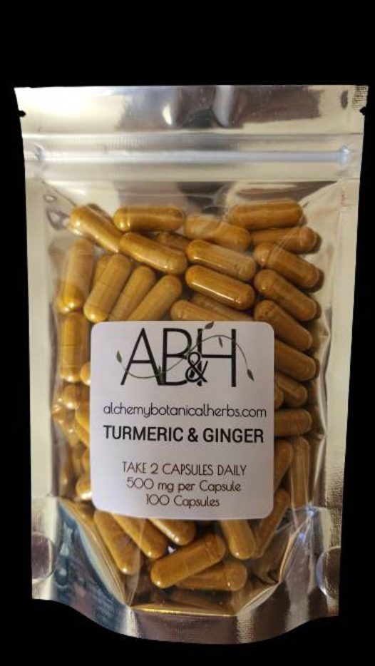 Turmeric & Ginger Root Powder Capsule Blend 500mg 100 Capsules Size 0