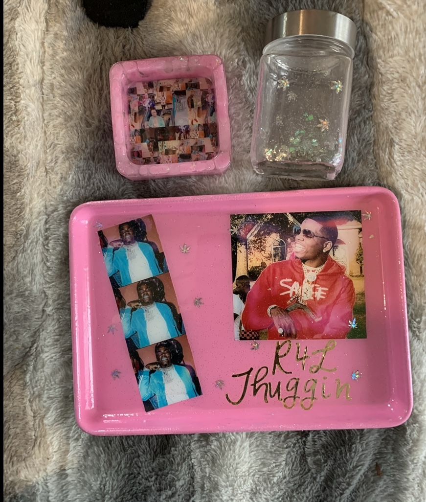 pink rolling tray set