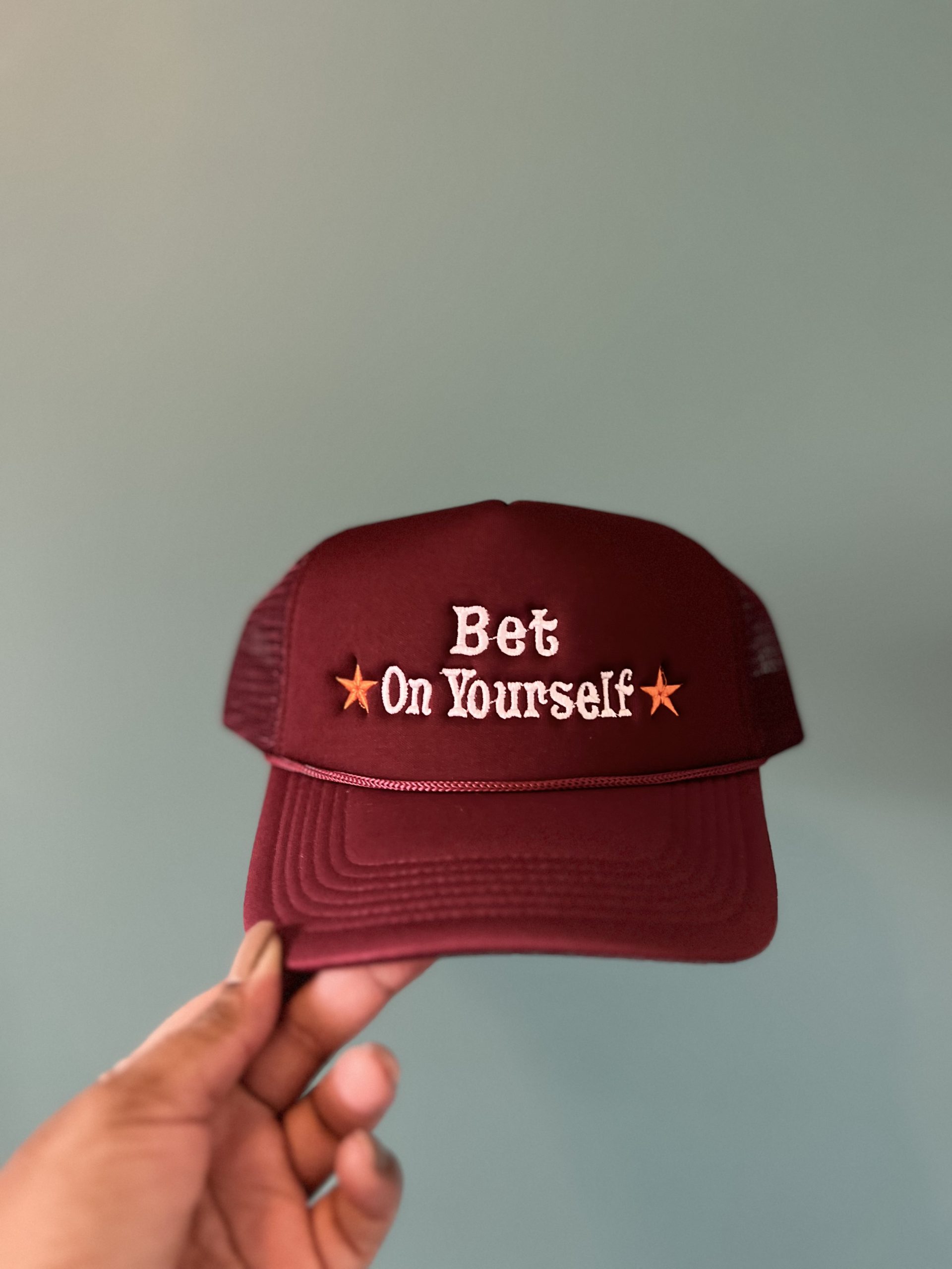Burgundy custom embroidered Brim Babes hat
