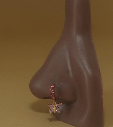 Dangle Pink Butterfly Gem Nose Hoop