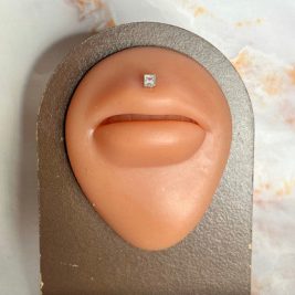 Steel Square CZ Labret Lip Stud Piercing