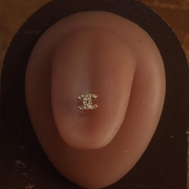14G Steel Double CC Gem Tongue ring barbell piercing