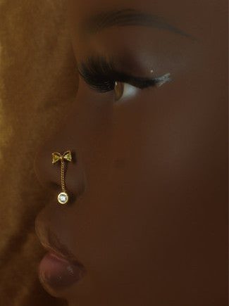 Bow Angel Dangling Chain Nose Stud