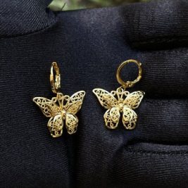 24k Gold Color Enchanted Dangling Butterfly Pair Earrings Jewelry