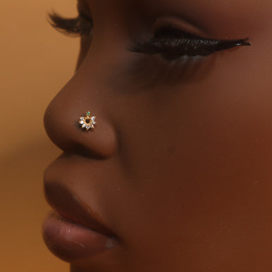 Esmeralda Dainty Flower Gem  Nose Stud Ring  Jewelry