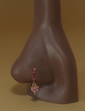 Dangle Pink Gem CZ Nose Hoop Piercing