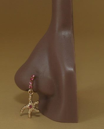 Dangle Starfish Pink One Gem Nose Hoop