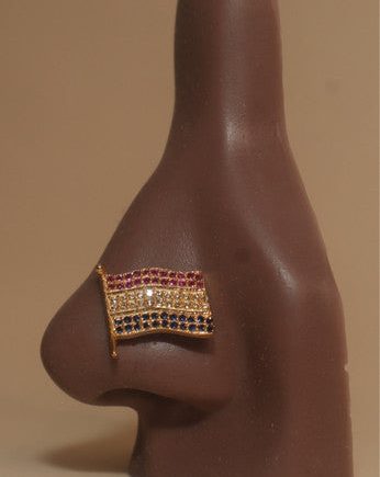 Multi Shaded Cubic Zircon Flag Nose Stud Piercing