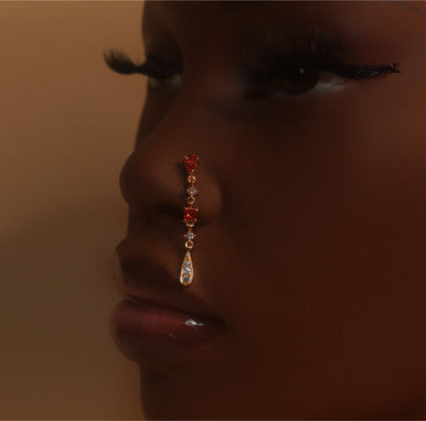 Boss up Dangle CZ Gems Nose Stud Piercing Jewelry