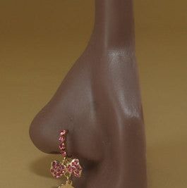 Dangle Pink Gems Nose Hoop Piercing