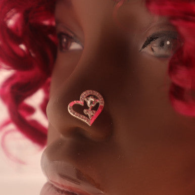 CZ Rose Middle  Heart Shape Nose Stud Ring Piercing