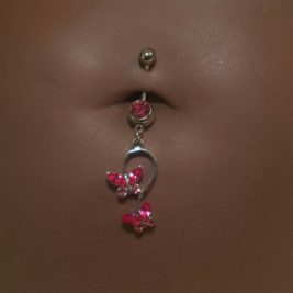 Steel Gem Dangling Double Butterfly Navel