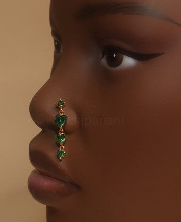 Harmony Dangle Chain Heart Gem Nose Stud Piercing