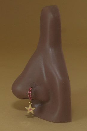 Dangle Pink Gem Star Nose Hoop Piercing