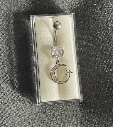Dangling Half Moon Star Navel Belly Button  Jewelry