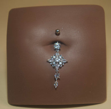 Steel Big Gem Two Dangle Navel Belly Button