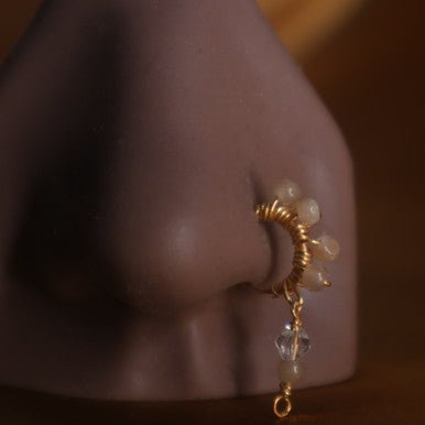 African dangle 2.0 wire wrapped gem nose hoop