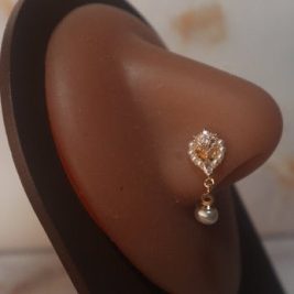 Azariah Dangle Pearl Nose Stud Piercing