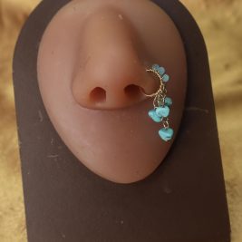 Azure Blue Crystal Beaded Dangle Nose Hoop