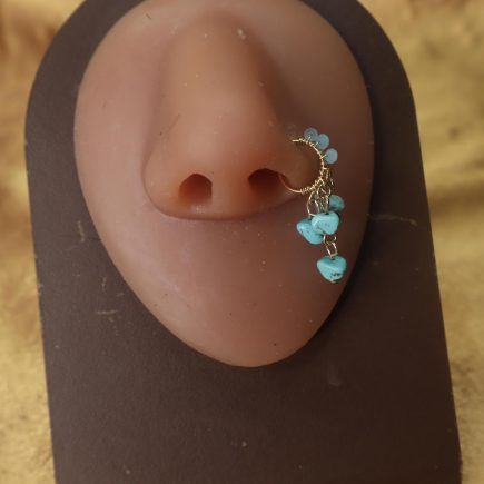 Azure Blue Crystal Beaded Dangle Nose Hoop