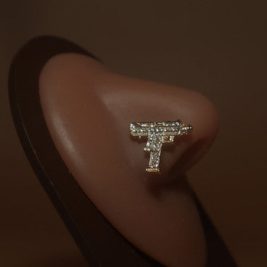 Gold Uzi Gun Nose Stud Ring  S screw