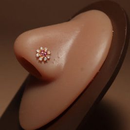 Flower Pink Clear Gems Nose Stud Piercing