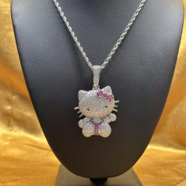 Cute Kitty Pink Bow Iced Out Pretty Pendant